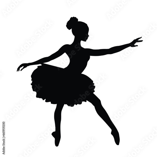 Silhouette of Dancing Ballerina on White Background