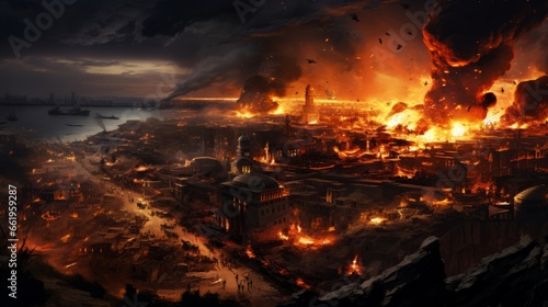 City destroyed by fire. War Conceptual image