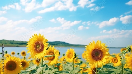 Yellow sunflowers on nature background. AI generated image
