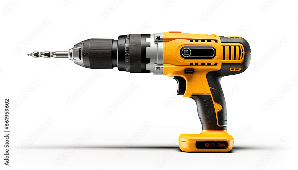 cordless drill isolated on white, Drill on white background, tool, carpentry, DIY, construction, realistic illustration, AI generative.