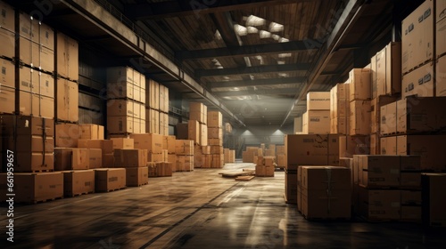 Warehouse interior with rows of boxestoned image © hardqor4ik