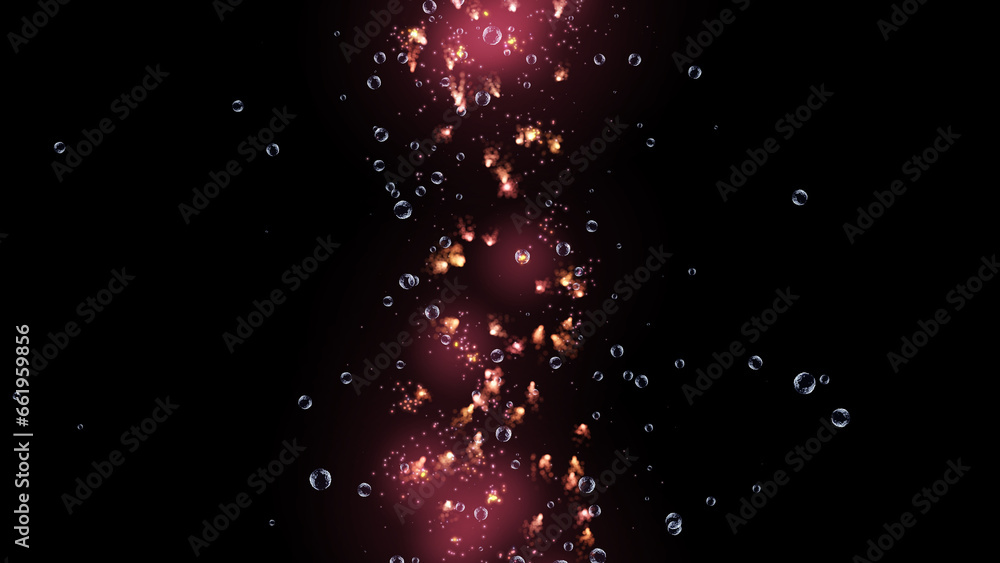 Abstract burning particles similar to stars. 3d. 4K. Isolated black background.