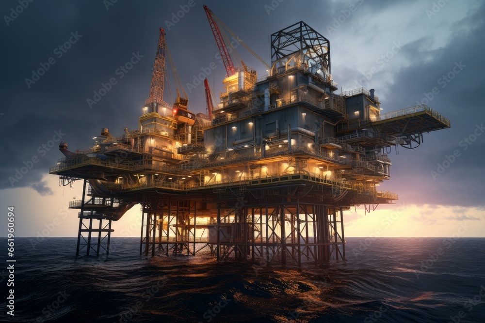 Towering Gas rig platform. Energy ocean. Generate Ai