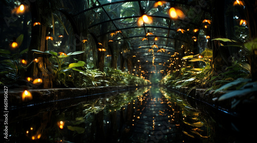 Garden of Fireflies: A magical garden filled with fireflies, creating a stunning light display against the dark backdrop. © Наталья Евтехова