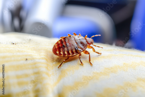 Close up of a single bed bug on fabric in a house