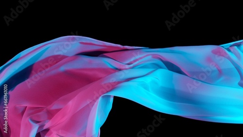 Smooth Elegant Colored Transparent Cloth Separated on Black Background.