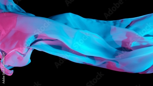 Smooth Elegant Colored Transparent Cloth Separated on Black Background.