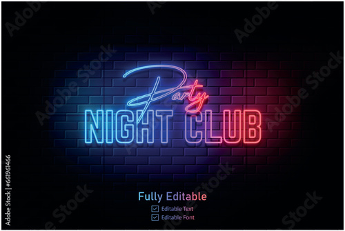 Neon effect for edible text neon style effect logo and night club logo and night party poster text