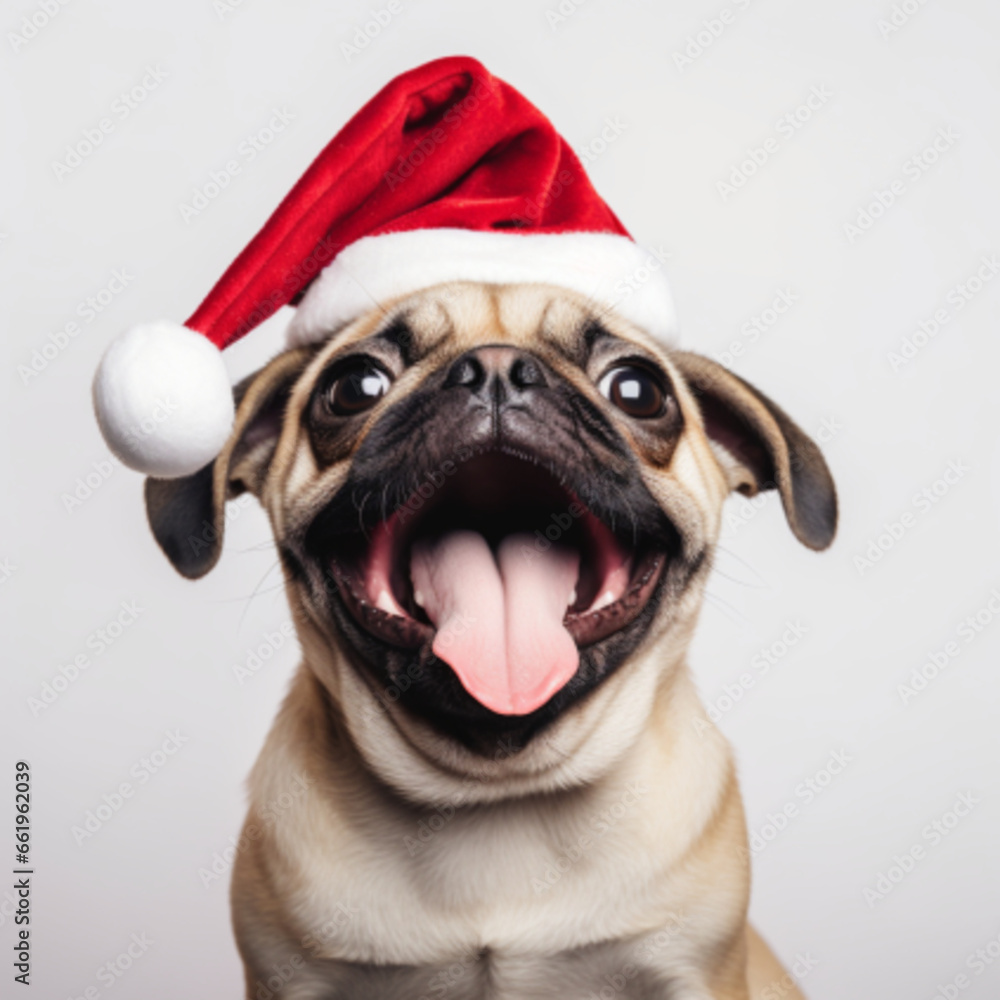 dog wearing santa claus hat