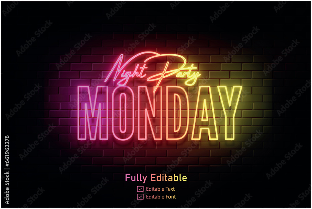 Neon effect for edible text neon style effect logo and night club logo and night party poster text