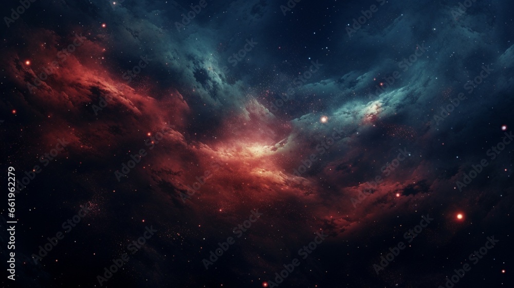 Design an abstract space odyssey through a cosmic expanse of stars and nebulae.