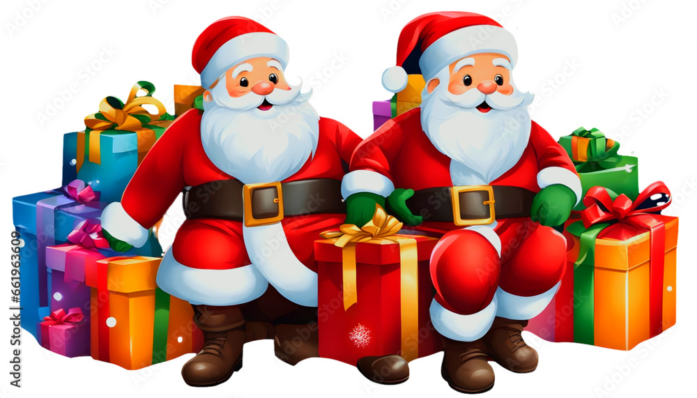 santa claus with gifts on transparent background, green screen santa claus with gifts on transparent background, green screen