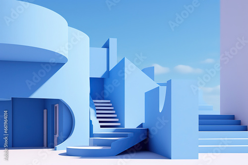 Minimal and Surreal Architecture  blue color palette  generative ai