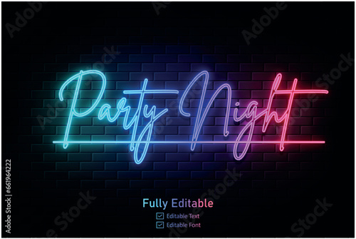 Neon effect for edible text neon style effect logo and night club logo and night party poster text