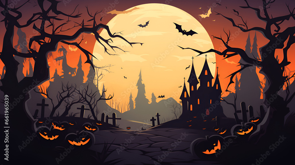 Cartoon Style Halloween Haunted House Halloween Graveyard Halloween Content
