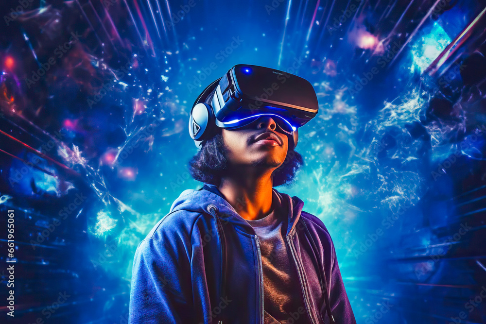 Virtual Reality Music Concert: African American Man in VR Glasses Virtual Reality Music Concert: African American Man in VR Glasses