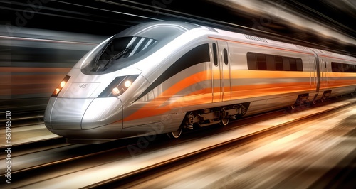 High Speed ​​Train with flashes of light.clouds. Generative AI