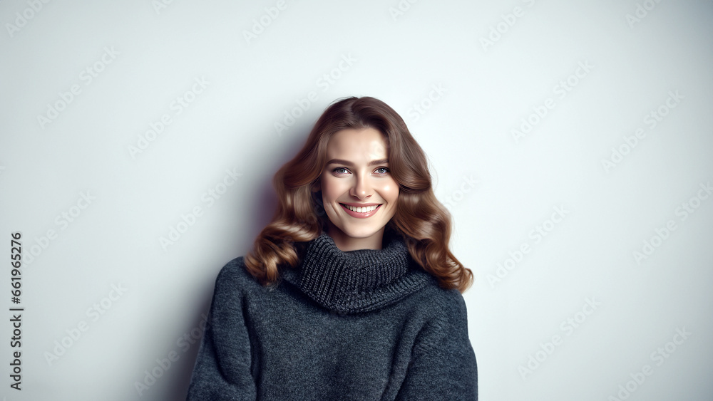 Beautiful woman smiling isolated on studio background with copyspace area Beautiful woman smiling isolated on studio background with copyspace area