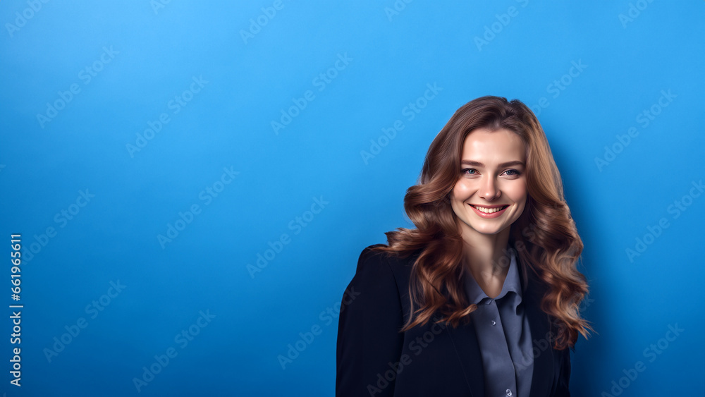 Beautiful woman smiling isolated on studio background with copyspace area