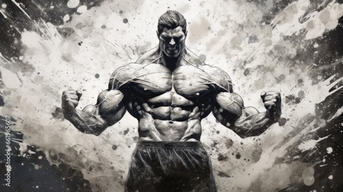 Illustration of a male bodybuilder on steroids 