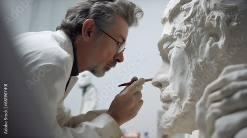 Sculpteur dans son atelier en train de travailler sur une sculpture
