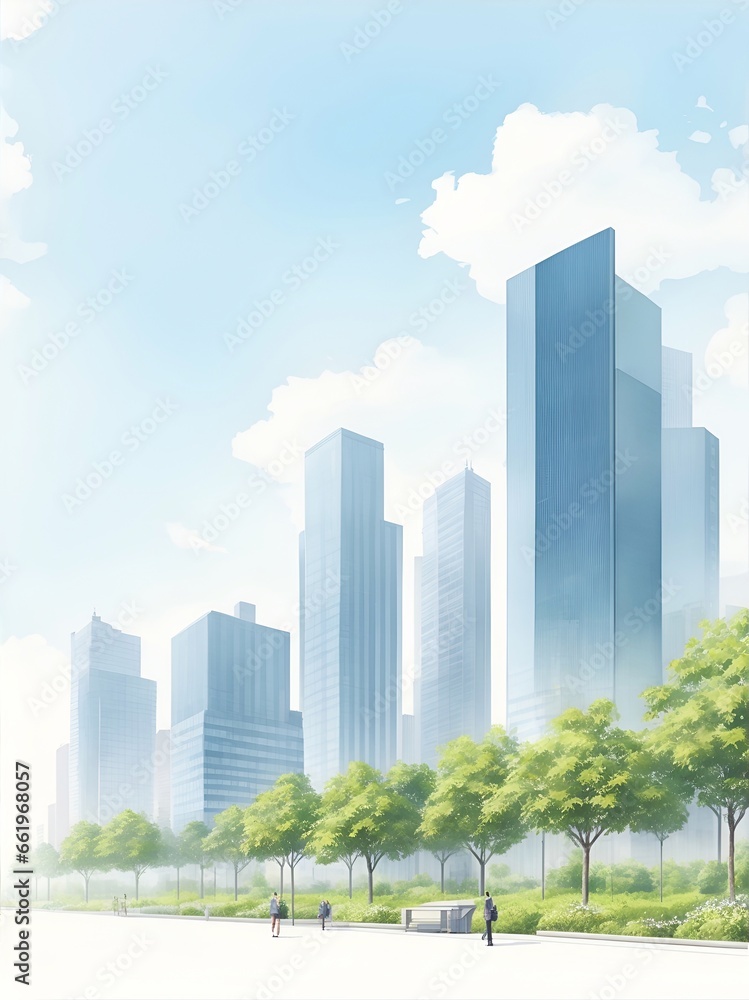 Beautiful park in the modern city. AI generated illustration Beautiful park in the modern city. AI generated illustration