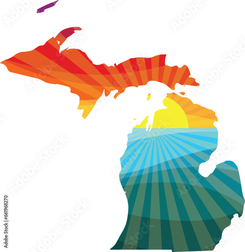 Colorful Sunset Outline of Michigan Vector Graphic Illustration Icon
