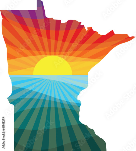 Colorful Sunset Outline of Minnesota Vector Graphic Illustration Icon 