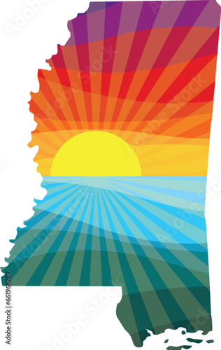 Colorful Sunset Outline of Mississippi Vector Graphic Illustration Icon
 photo