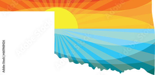 Colorful Sunset Outline of Oklahoma Vector Graphic Illustration Icon
