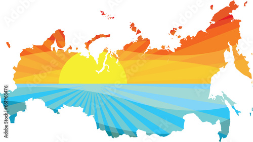 Colorful Sunset Outline of Russia Vector Graphic Illustration Icon 