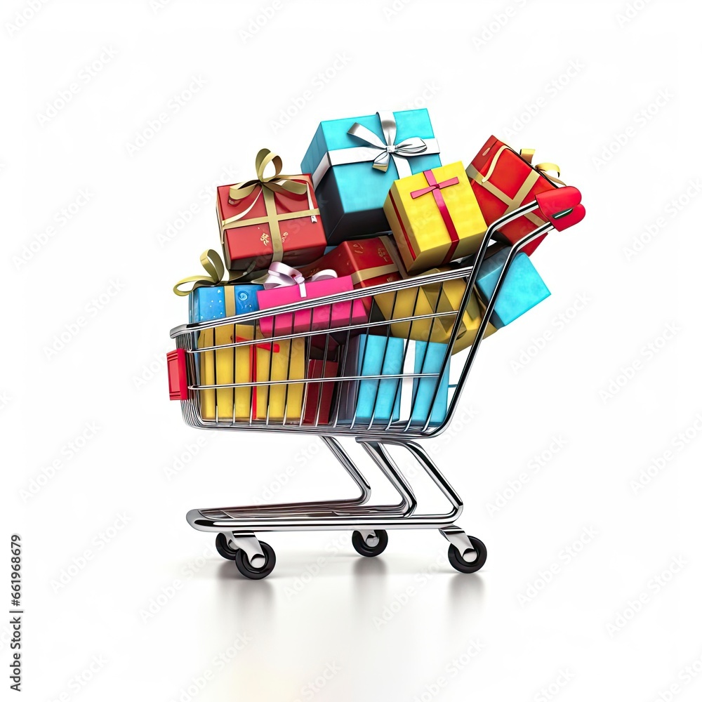 Shopping Cart Full of Colorful Gifts
