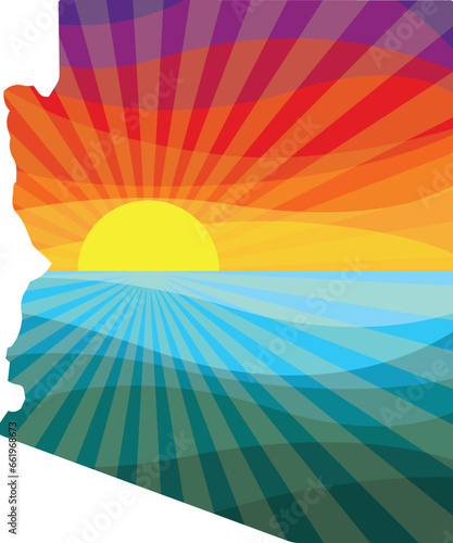 Colorful Sunset Outline of Arizona Vector Graphic Illustration Icon
