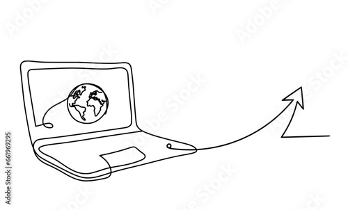 Abstract laptop and direction as line drawing on white background. Vector