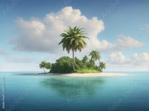 A secluded island with a single palm tree