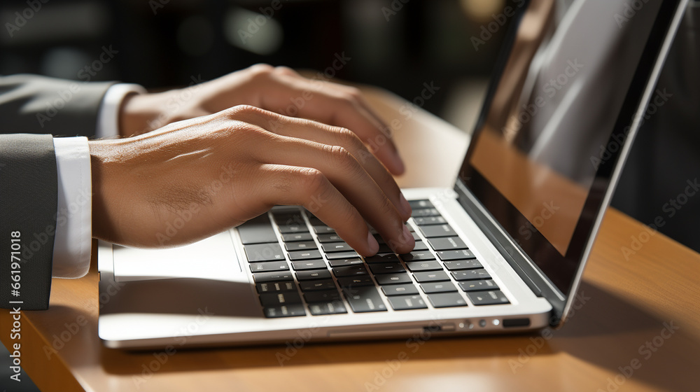 Tech Wearables: A close-up of a smartwatch with a stylish IT professional's hand typing on an ultra-thin keyboard. Tech Wearables: A close-up of a smartwatch with a stylish IT professional's hand typing on an ultra-thin keyboard.
