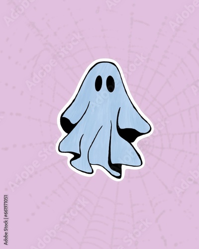 Cute Halloween sticker with a creepy ghost. Happy ghost characters for kids. ...