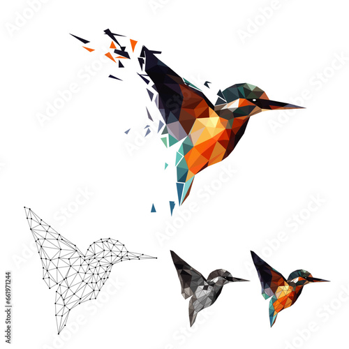 Vibrant Geometric Kingfisher: A Low Poly Avian Delight, Futuristic Lowpoly Kingfisher