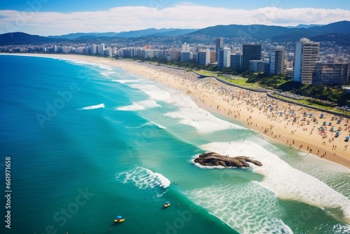 Fototapeta Aerial view of Itajaí's Brava Beach in Santa Catarina, Brazil - blue sea