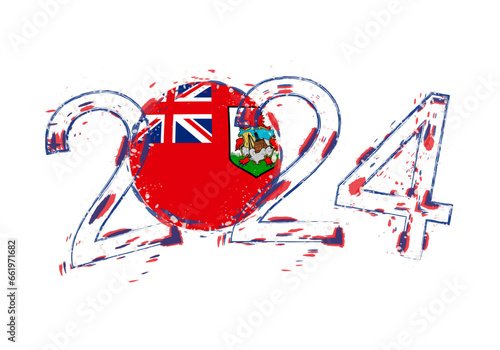 2024 Year in grunge style with flag of Bermuda.