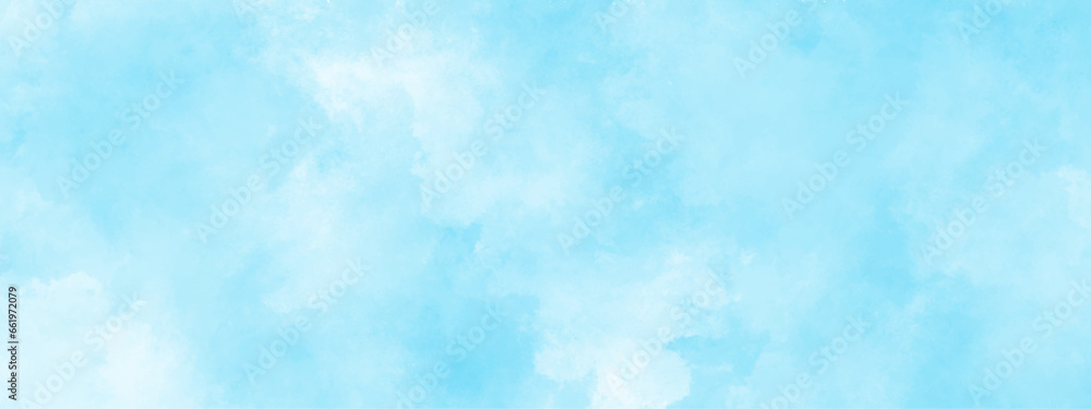 Sky clouds with brush painted blue watercolor texture, small and large clouds alternating and moving slowly on cloudy winter morning blue sky, white cloud and clear blue Abstract sky in sunny day.