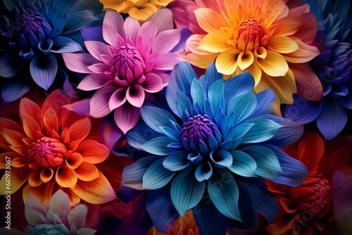 Vibrant exotic flower artwork in various colors. Generative AI
