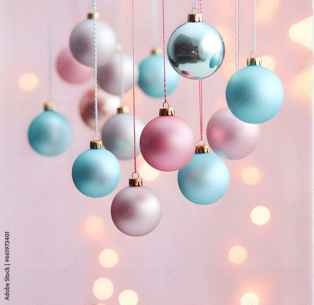 Fototapeta premium Christmas background with pastel light elegant balls.