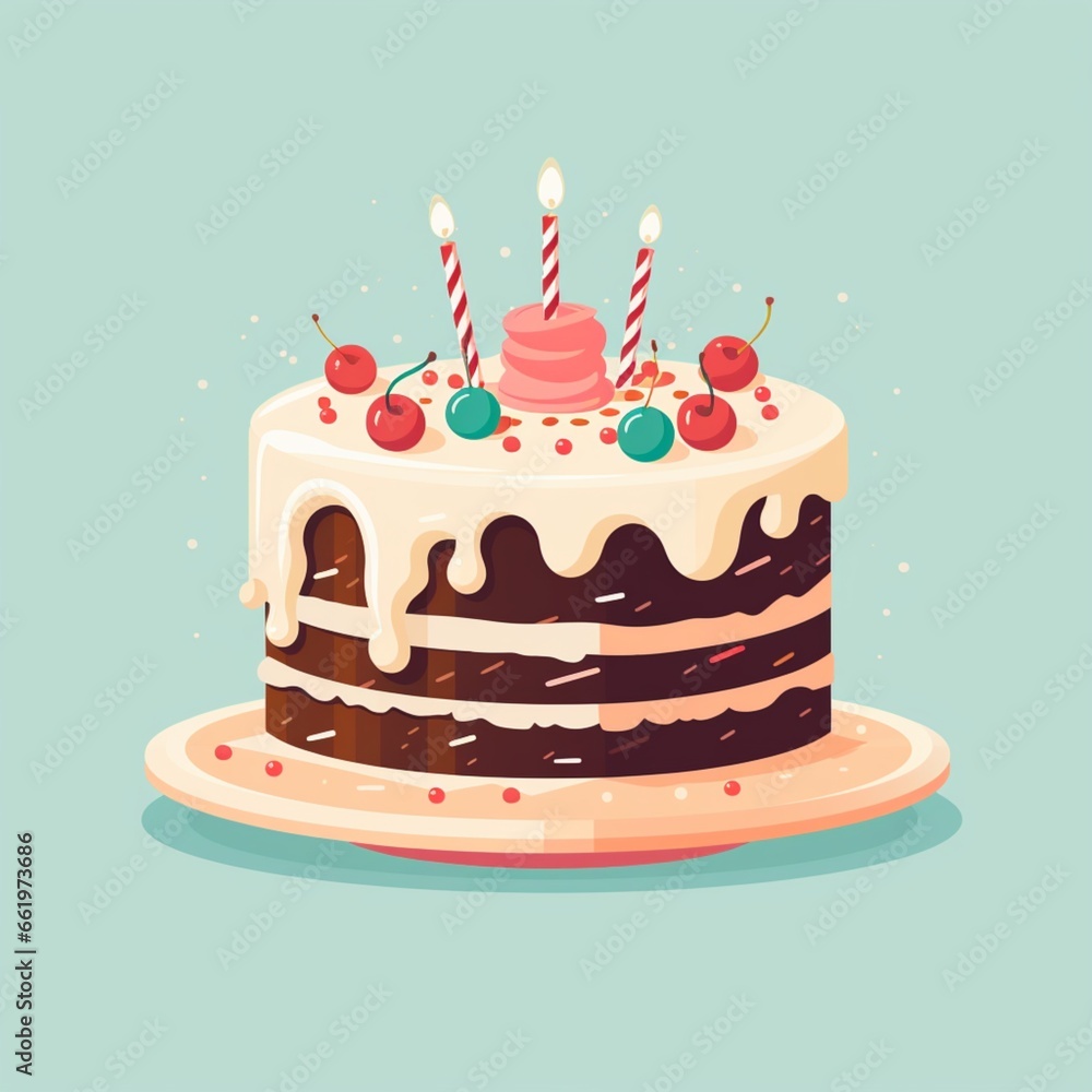 Beautiful photo of cake with birthday candles in flat design Ai generated art Beautiful photo of cake with birthday candles in flat design Ai generated art