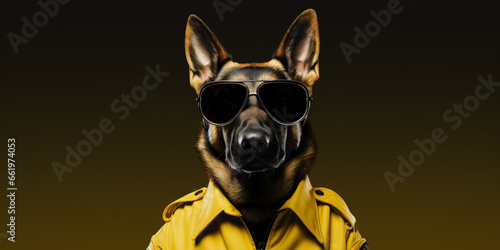A German Shepherd in cop attire, guarding with authority.Copy Space.