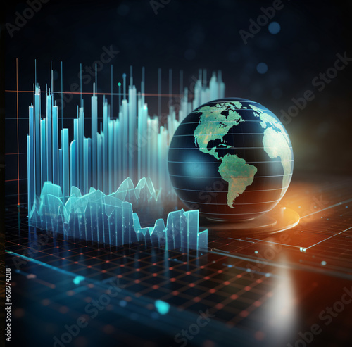 Global business growth analysis and asset investment chart Business and Finance Up arrow Holographic economic chart, global economic trend analysis, financial graph analysis on virtual screen