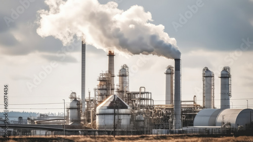 Chemical plant for the processing of chipboard and smokestack  industrial scene with smokestack and smoke.
