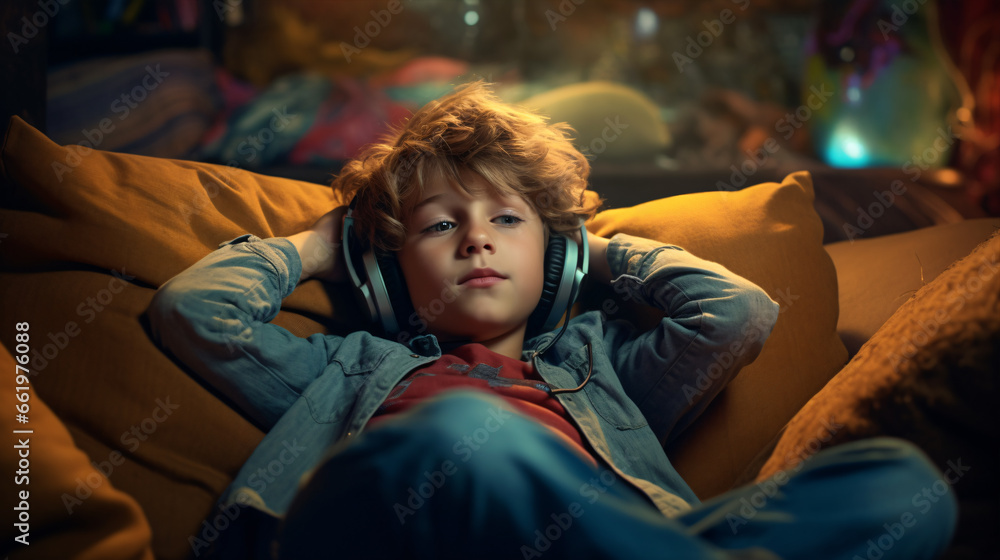 A digitally-savvy younger generation is reliant on technology, as evidenced by the child cozily utilizing gadgets on a sofa first thing in the morning. A digitally-savvy younger generation is reliant on technology, as evidenced by the child cozily utilizing gadgets on a sofa first thing in the morning.