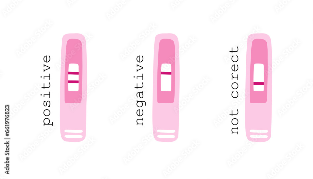 Set of HCG pregnancy test. Vector flat illustration isolated on white background Set of HCG pregnancy test. Vector flat illustration isolated on white background