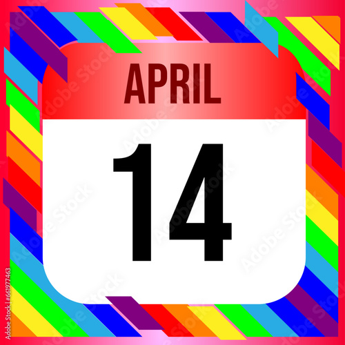 April 14 - Calendar with Rainbow colors. Vector illustration. Colorful  geometric template design background, vector illustration